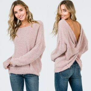 Elegant Off-the-Shoulder Blush Sweater